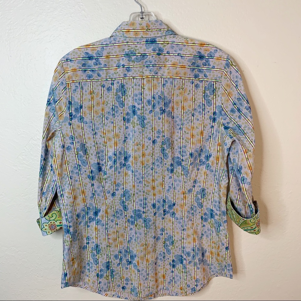 Robert Graham Women’s Floral Button Down Shirt M/M Blue Yellow Cotton - Picture 8 of 11